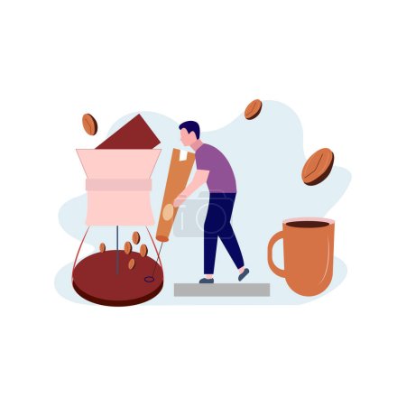 Téléchargez les illustrations : Le garçon broie du café. - en licence libre de droit