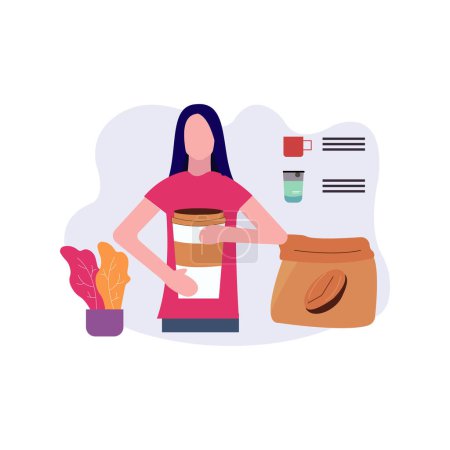Illustration for The girl is holding a cup of coffee. - Royalty Free Image
