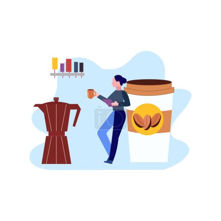 Illustration for The girl is drinking coffee. - Royalty Free Image
