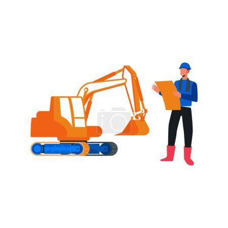 Illustration for A worker is looking at a construction project. - Royalty Free Image