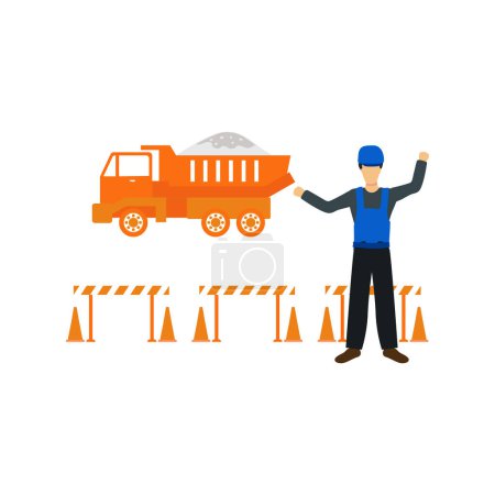 Téléchargez les illustrations : Le travailleur dirige le camion. - en licence libre de droit