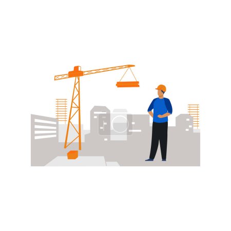 Ilustración de Trabajador mirando el sitio de construcción. - Imagen libre de derechos