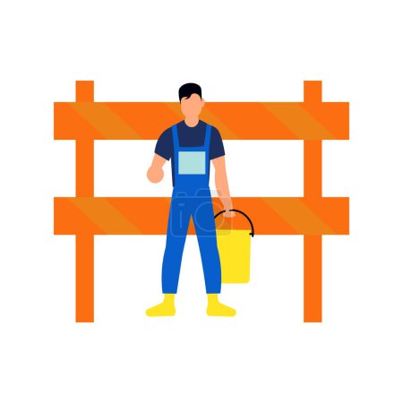 Ilustración de Un trabajador está de pie con un cubo. - Imagen libre de derechos