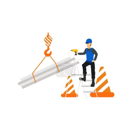 Illustration for Boy holding drill machine. - Royalty Free Image