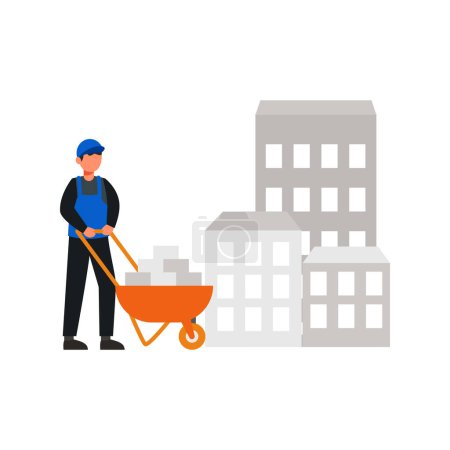 Illustration for A laborer is carrying a trolley. - Royalty Free Image