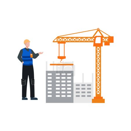 Illustration for Worker looking at crane. - Royalty Free Image