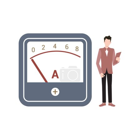 Illustration for The boy is looking at the Ammeter. - Royalty Free Image