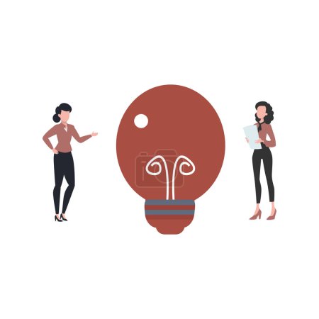 Illustration for The girls are discussing the light bulb. - Royalty Free Image