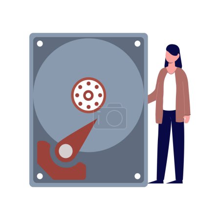 Illustration for The girl is standing next to the CD player. - Royalty Free Image