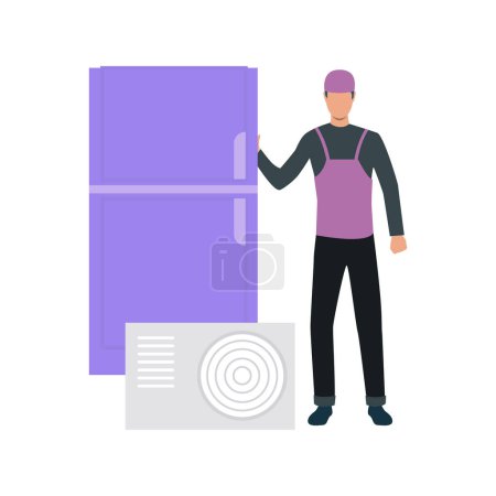 Illustration for The electrician is standing by the fridge. - Royalty Free Image