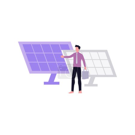 Illustration for Boy looking at solar panel. - Royalty Free Image