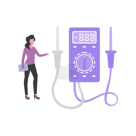 Illustration for The girl is looking at the voltmeter. - Royalty Free Image