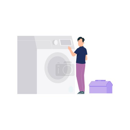 Illustration for The boy is fixing the washing machine. - Royalty Free Image