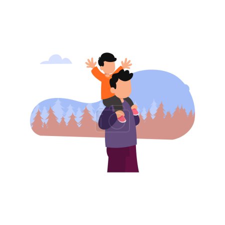 Illustration for The father carries the son on his shoulders. - Royalty Free Image