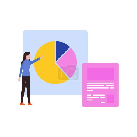 Illustration for A girl is working on a pie chart. - Royalty Free Image