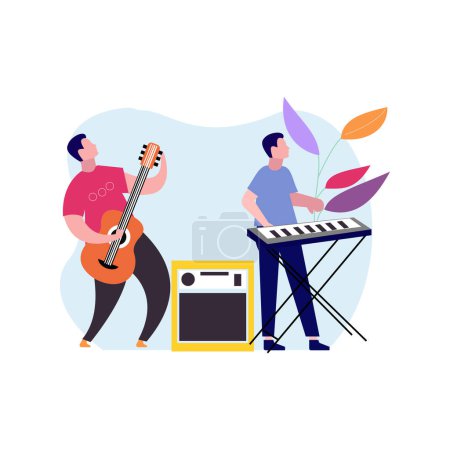 Illustration for Boys playing guitar and piano. - Royalty Free Image