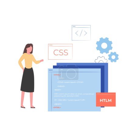 Illustration for Girl coding CSS and html. - Royalty Free Image