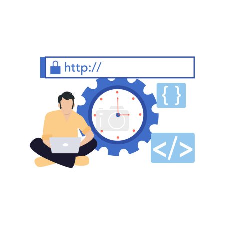 Illustration for Guy is working on time management coding. - Royalty Free Image