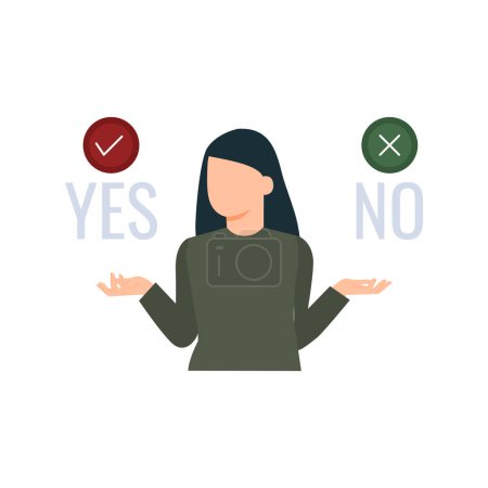 Illustration for A girl does not know about yes or no. - Royalty Free Image