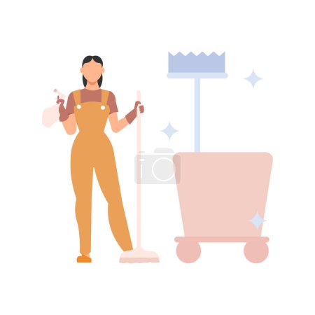 Ilustración de La chica sostiene un limpiaparabrisas y una ducha. - Imagen libre de derechos