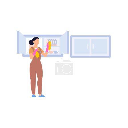 Illustration for The maid is cleaning the cupboards. - Royalty Free Image