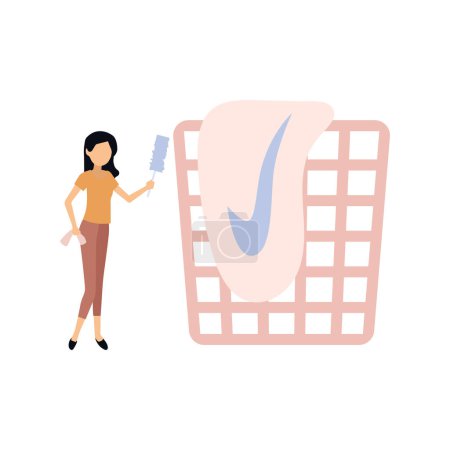 Ilustración de Una chica parada junto a un cubo de ropa - Imagen libre de derechos