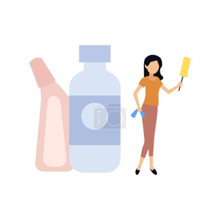 Ilustración de La chica sostiene un cepillo de limpieza. - Imagen libre de derechos