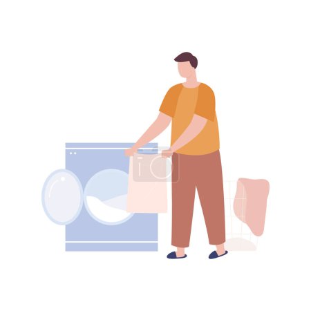 Téléchargez les illustrations : Le garçon lave les vêtements dans la machine.. - en licence libre de droit