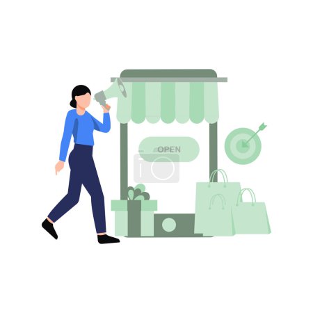 Illustration for Girl doing online shopping marketing. - Royalty Free Image