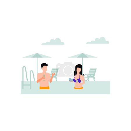 Téléchargez les illustrations : Garçon et fille s'amuser dans la piscine. - en licence libre de droit