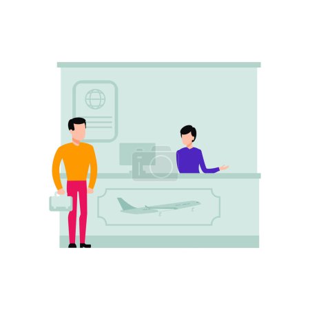 Illustration for The boy is standing at the airport reception. - Royalty Free Image