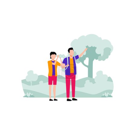 Illustration for The couple is hiking. - Royalty Free Image