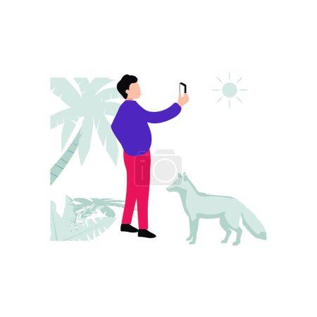 Téléchargez les illustrations : Un garçon prend un selfie sur un téléphone portable. - en licence libre de droit