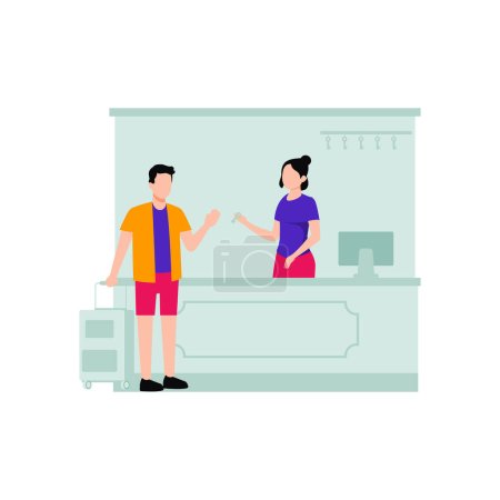 Illustration for A guy is getting the room key from the reception. - Royalty Free Image