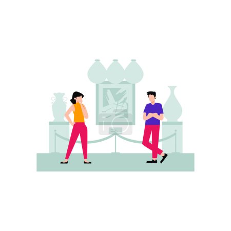 Illustration for The couple is at an exhibition. - Royalty Free Image
