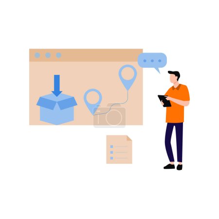 Illustration for The boy is looking at the delivery route. - Royalty Free Image