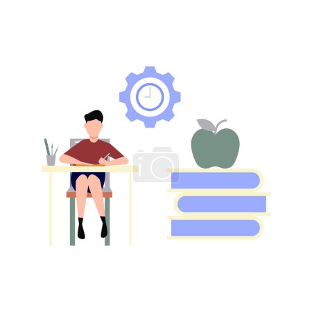 Illustration for The boy is sitting on his chair doing homework. - Royalty Free Image