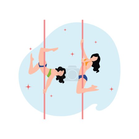 Illustration for Girls are exercising with poles. - Royalty Free Image