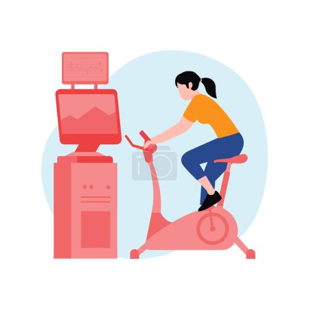 Illustration for The girl is exercising on the cycling machine. - Royalty Free Image