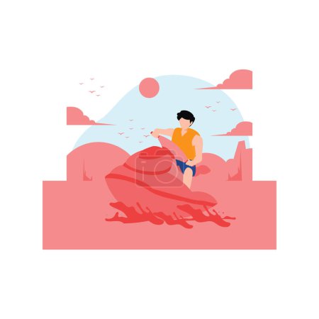 Ilustración de El chico está montando una moto acuática. - Imagen libre de derechos