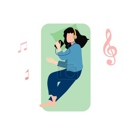Téléchargez les illustrations : La fille dort en écoutant la chanson. - en licence libre de droit