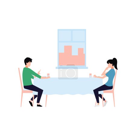 Illustration for A couple is sitting in a restaurant. - Royalty Free Image