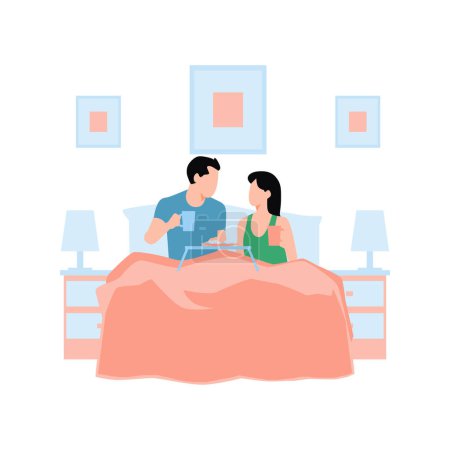 Illustration for Couple drinking tea in bed. - Royalty Free Image