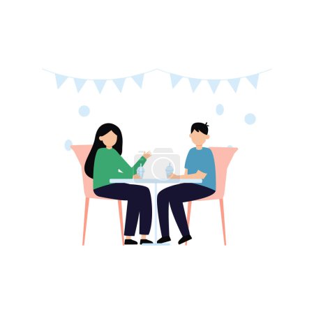 Téléchargez les illustrations : Le couple est assis à la table. - en licence libre de droit