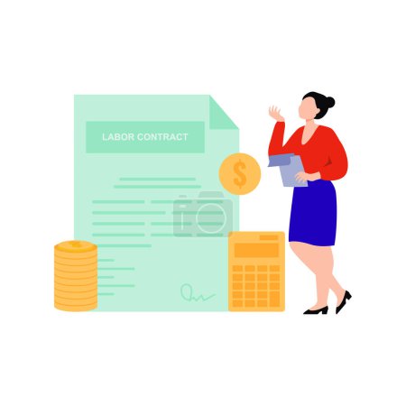Illustration for The girl is looking at the labor contract. - Royalty Free Image