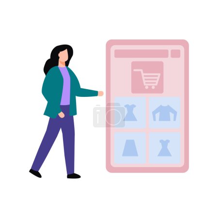 Illustration for Girl is buying clothes online. - Royalty Free Image