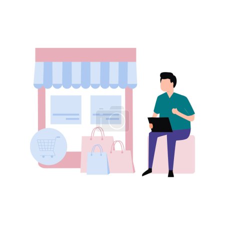 Illustration for The boy is shopping online. - Royalty Free Image