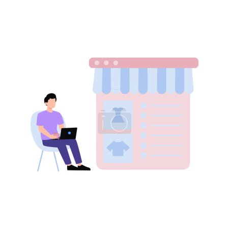 Illustration for Boy buying clothes online on laptop. - Royalty Free Image