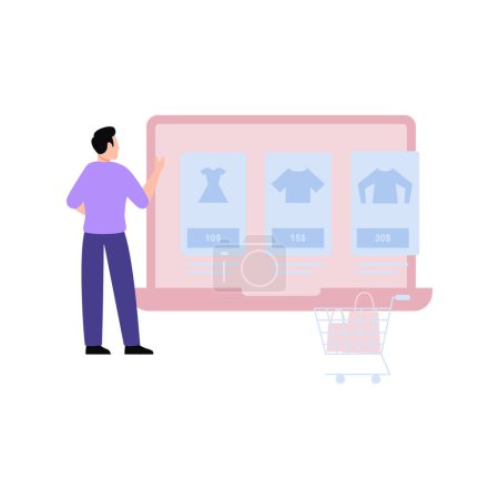 Illustration for A boy is looking at clothes to buy. - Royalty Free Image