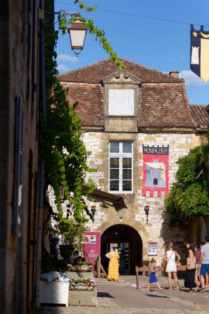 Photo for Facade of an old medieval house transformed into a museum, the Bastideum in Monpazier, Dordogne - Royalty Free Image